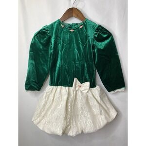 Vintage Evy Girls Christmas Dress Size 6x Green Velvet Holiday Pictures Church